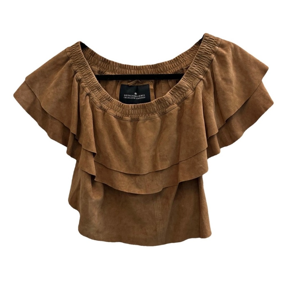 Designer’s Remix 100% Suede off shoulder beige / brown top. M